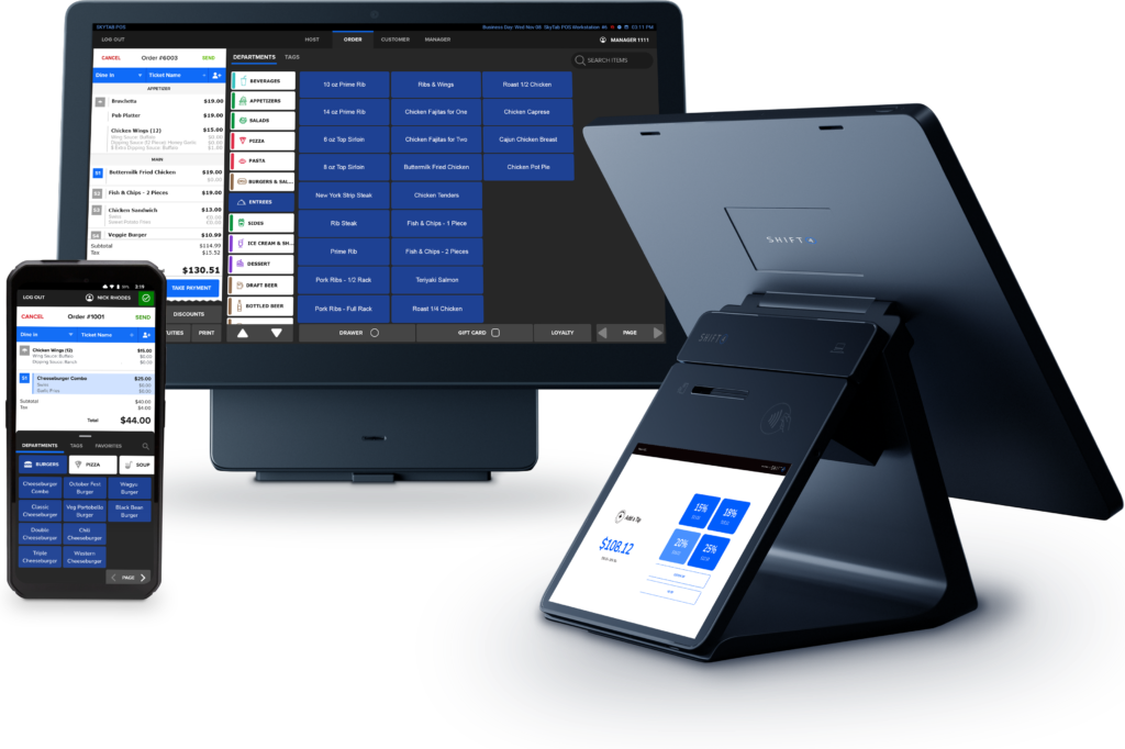 Dine product grouping showing POS terminal and handheld
