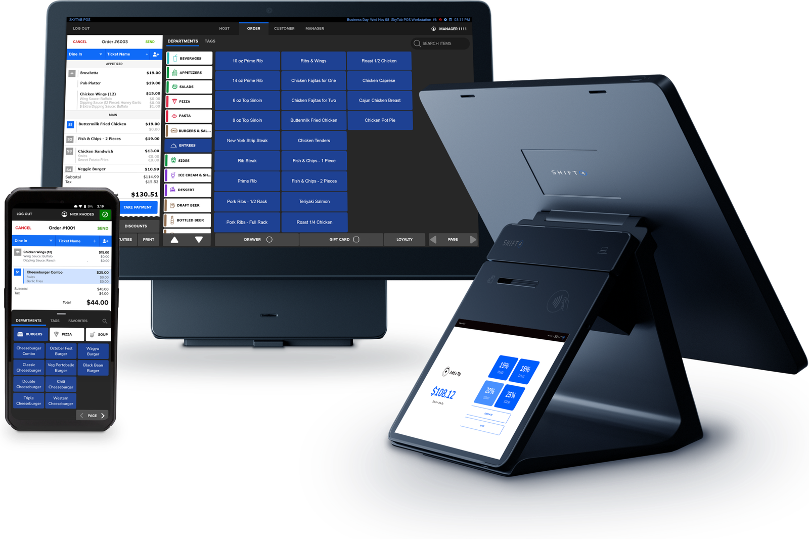 Dine product grouping showing POS terminal and handheld
